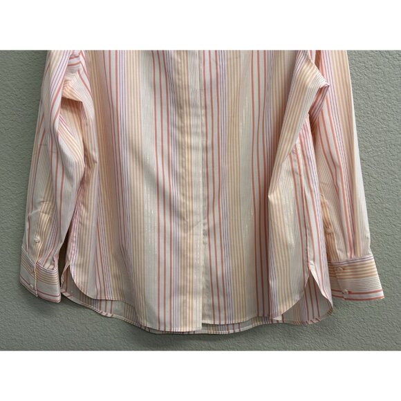 Talbots Petite XP Popover Blouse Long Sleeves Peach Metallic Stripes Shirt - Picture 8 of 10